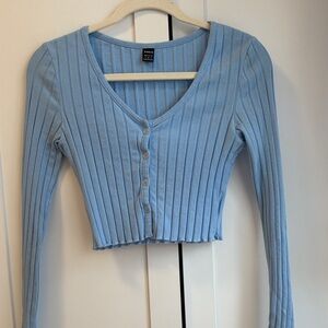 SHEIN Blue Ribbed Button-Down Shirt